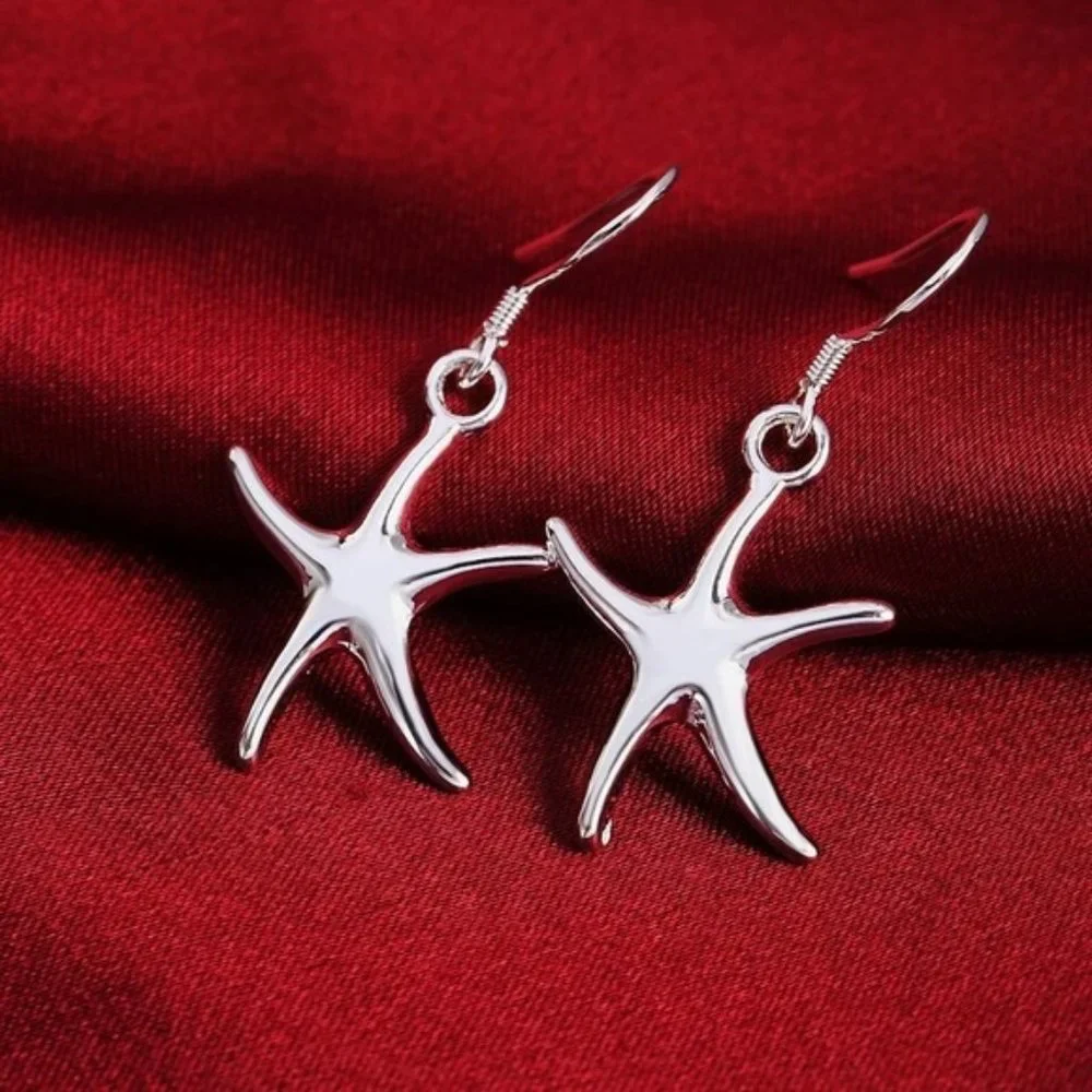 Silver charm Cute starfish earrings for Women Luxury Fashion Party - Picture 1 of 6